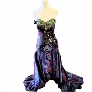 Posh Precious Peacock Purple Green Jewel Feather High Low Prom Dress Size 4